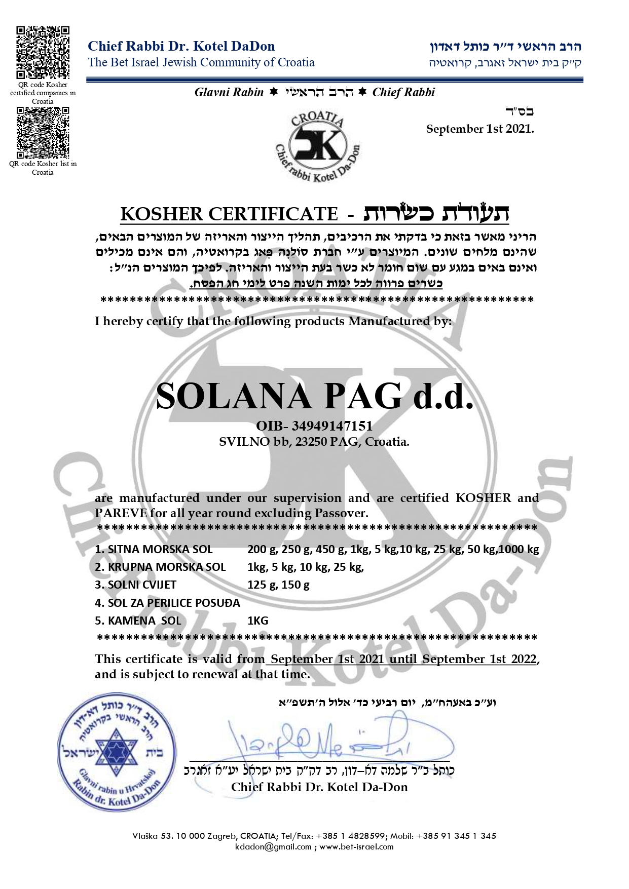 Kosher Certificate for Solana Pag d.d. 2021-2022_page-0001